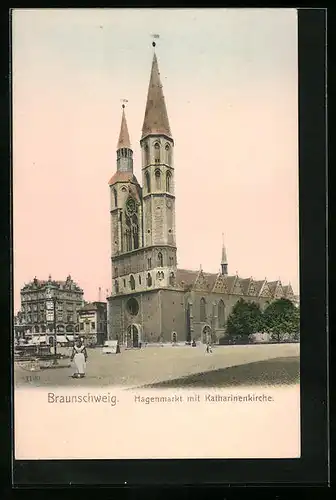 AK Braunschweig, Hagenmarkt mit der Katharinenkirche