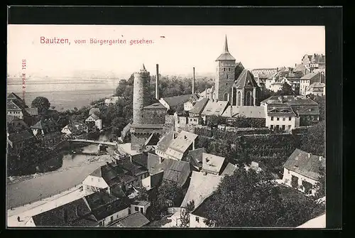 AK Bautzen, Ortsansicht vom Bürgergarten aus gesehen