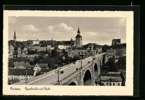 AK Bautzen, Ortspartie mit Spreebrücke