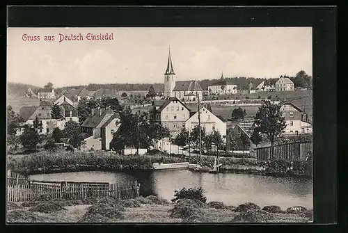 AK Deutsch Einsiedel, Ortsansicht mit Kirche