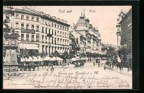 AK Frankfurt a. M., Zeil mit Post, Hotel Milani