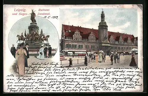 AK Leipzig, Rathaus und Sieges-Denkmal