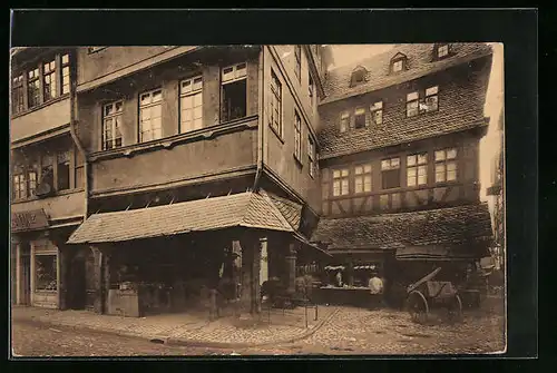 AK Alt-Frankfurt, Tuchgaden mit Schirne, Haus auf vier hölzernen Säulen