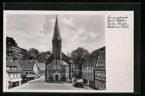 AK Stadt Wehlen / Sächs. Schweiz, Markt mit Kirche