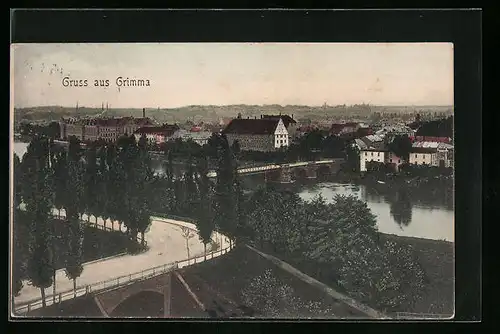 AK Grimma, Ortsansicht aus der Vogelschau