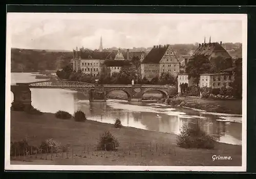 AK Grimma, Flusspartie mit Brücke
