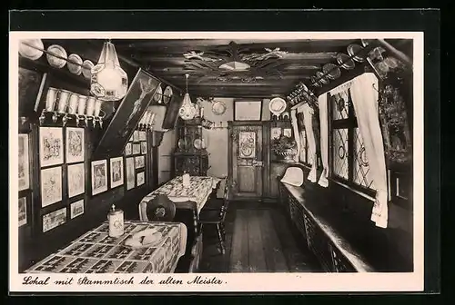AK Nürnberg, Gasthaus Bratwurstglöcklein, Stammtisch der alten Meister