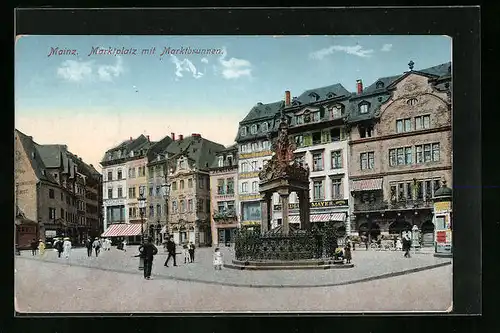 AK Mainz, Marktplatz mit Marktbrunnen