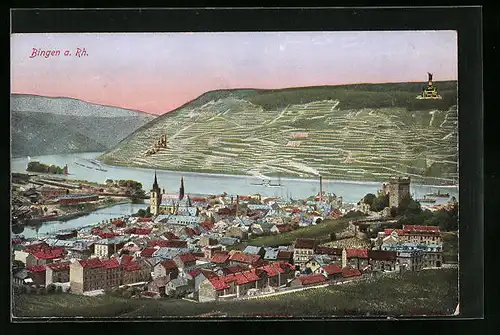 AK Bingen a. Rh., Gesamtansicht mit Rheinpartie