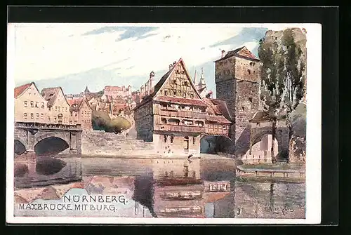 AK Nürnberg, Maxbrücke mit Burg