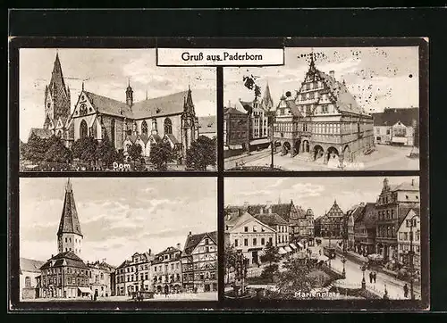 AK Paderborn, Dom, Rathaus, Marienplatz und Marktplatz