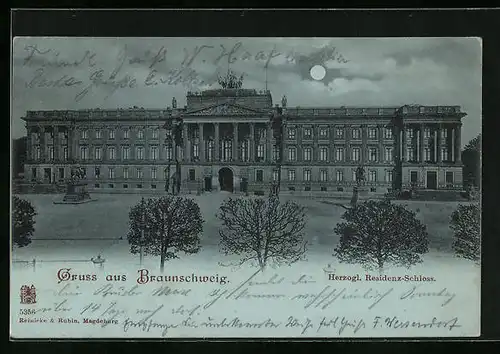 Mondschein-AK Braunschweig, Herzogliches Residenz-Schloss