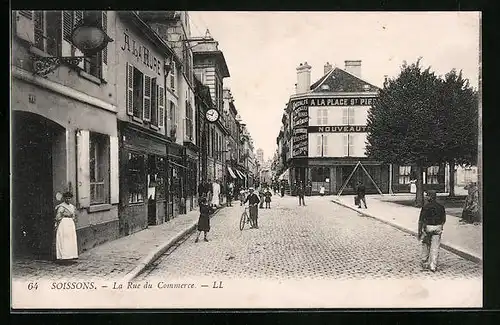 AK Soissons, La Rue du Commerce