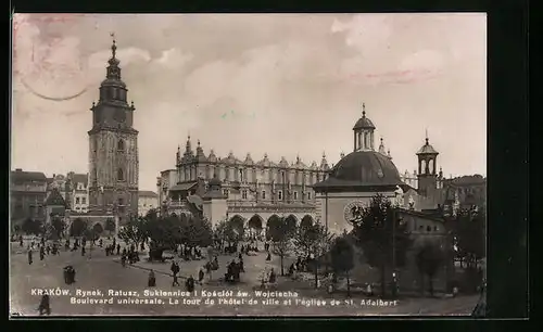 AK Kraków, Boulevard universale, La tour de l`hote de ville et l`eglise de St. Adalbert