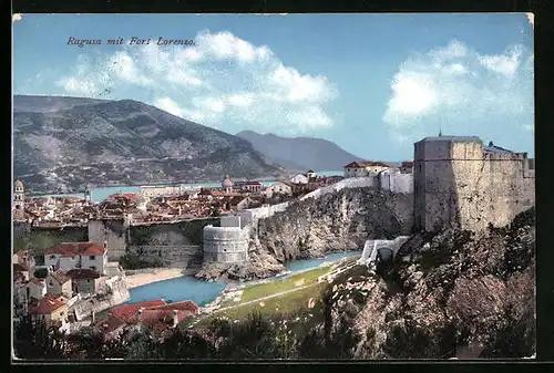 AK Dubrovnik, Ortsansicht mit Fort Lorenzo