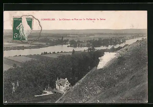 AK Conelles, Le Chateau et Vue sur la Vallee de la Seine