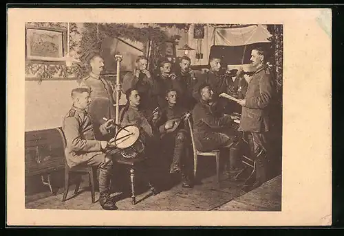 AK Soldaten in Uniform beim Musizieren, 1. Weltkrieg