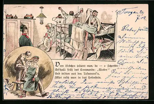 AK Soldaten beim Kommando Wecken in der Stube, 1. Weltkrieg