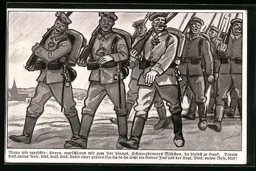 Künstler-AK Soldaten der Infanterie marschieren, 1. Weltkrieg