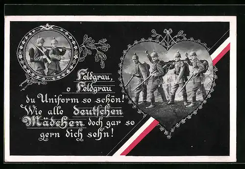 AK Soldaten der Infanterie in Feldgrau, Reichsfarben, in Uniform und mit Gewehr