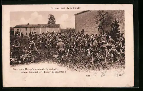 AK Die Infanterie rastet vor dem Kampf, Grüsse aus dem Feld