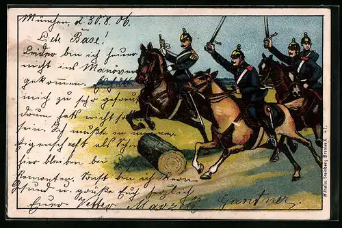 Lithographie Kavallerie auf dem Vormarsch, Ritt ins Gefecht