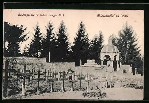 AK Heldengräber deutscher Krieger 1915, auf dem Militärfriedhof zu Rethel