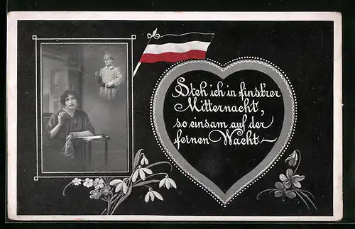 AK Frau liest den Brief des Liebsten, Ortsansicht, Reichsfahne