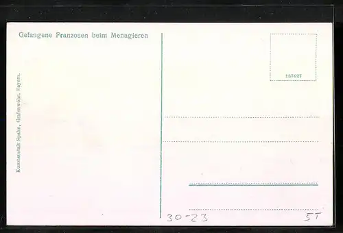 AK Gefangene Franzosen beim Menagieren, Kriegsgefangene