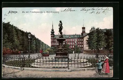 AK Hamburg-Altona, bei der Friedenseiche mit Behnbrunnen