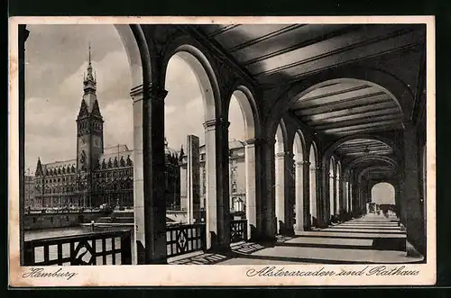 AK Hamburg, Alsterarcaden und Rathaus