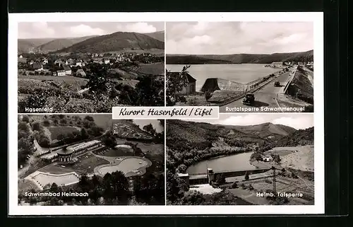 AK Hasenfeld / Eifel, Schwimmbad Heimbach, Ruhrtalsperre Schwammenauel