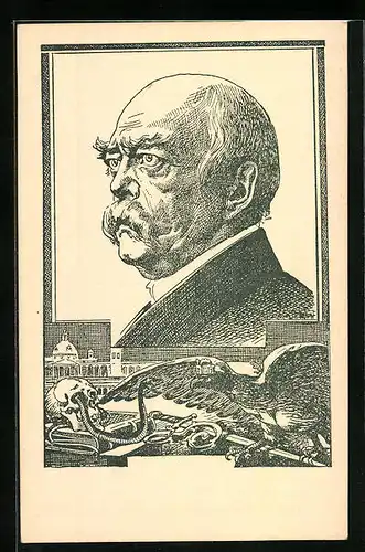 AK Nach Canossa gehen wir nicht!, Bismarck-Portrait, Adler mit Schwert