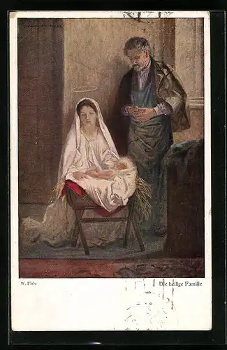 Künstler-AK Die heilige Familie mit Kind in der Wiege