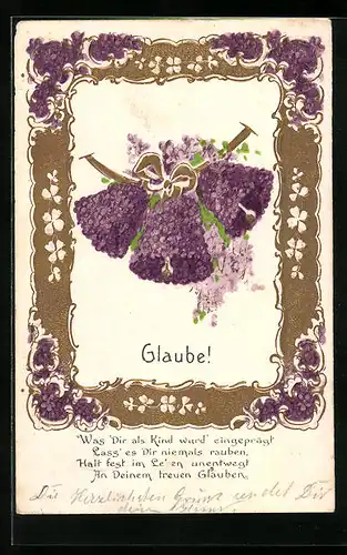 Präge-AK Glocken aus Veilchen geformt, Glaube!