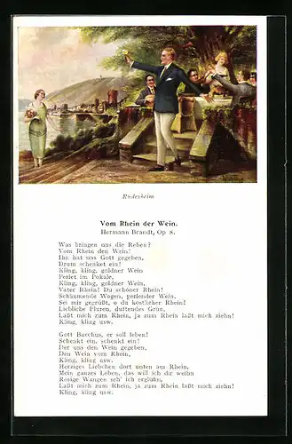 AK Vom Rhein der Wein, Hermann Brandt, Liedtext, Rüdesheim