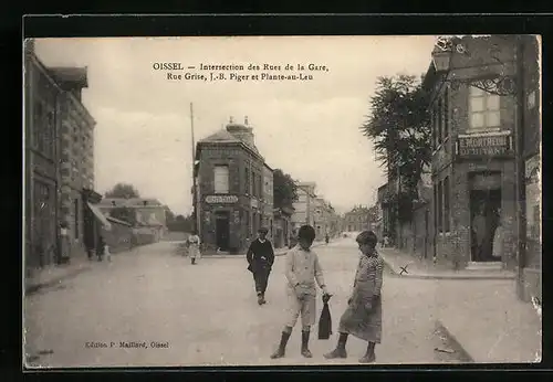 AK Oissel, Intersection des Rues de la Gare, Rue Grise, J.-B. Piger et Plante-au-Leu