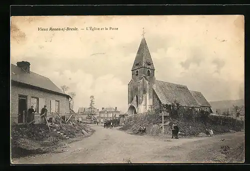 AK Vieux-Rouen-sur-Bresle, l'Église et la Poste