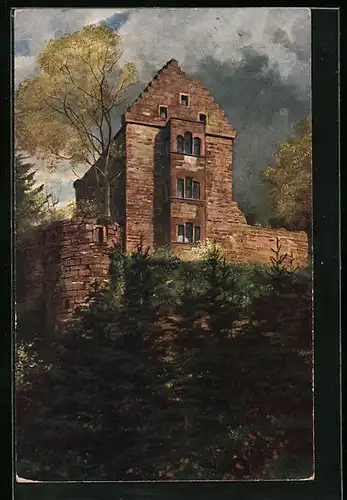 Künstler-AK Neunkirchen, unter der Minneburg am Neckar