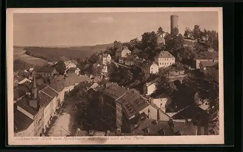 AK Lobenstein, Blick vom Kirchturm auf Markt und alten Turm