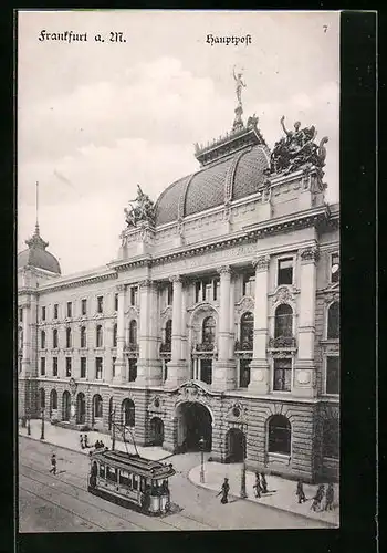 AK Frankfurt / Main, Strassenbahnverkehr vor der Hauptpost