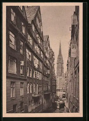 AK Hamburg, Steckelhörn-Fleet mit Nikolaikirche