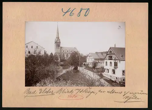 Fotografie Brück & Sohn Meissen, Ansicht Bad Elster, alte und neue Schule, Kirche