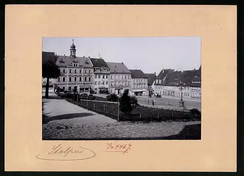 Fotografie Brück & Sohn Meissen, Ansicht Stolpen, Marktplatz mit Hotel zum Hirsch und Apotheke