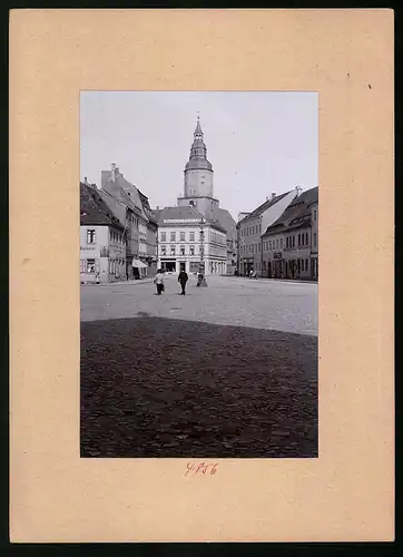 Fotografie Brück & Sohn Meissen, Ansicht Döbeln, Obermarkt mitBäckerei & Sächsisches-Engros-Lager, Kirche