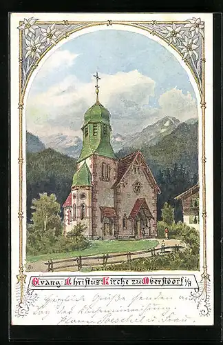 Künstler-AK Oberstdorf i. A., Evang. Christus-Kirche
