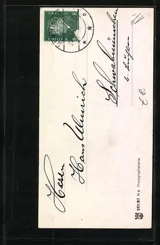 AK Memmingen, Der Mond lächelt freundlich auf die Stadt herab, Neujahrsgruss