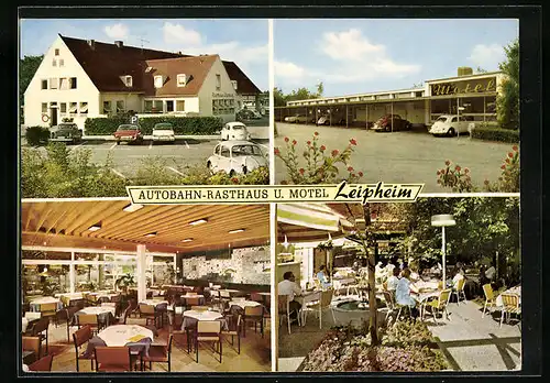 AK Leipheim /Donau, Autobahn-Rasthaus und Motel, an der Autobahn München-Stuttgart-Frankfurt, Innen- und Aussenansichten