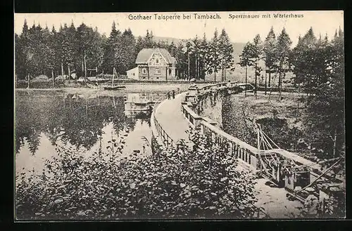 AK Tambach, Gothaer Talsperre, Sperrmauer mit Wärterhaus