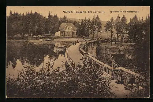 AK Tambach, Gothaer Talsperre, Sperrmauer mit Wärterhaus